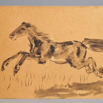 Sadji (Sha Qi, Sha Yinnian) (1914-2005), Un cheval galopant, encre sur papier, signé en bas à gauche
