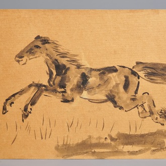 Sadji (Sha Qi, Sha Yinnian) (1914-2005), Een paard in galop, inkt op papier, gesigneerd l.o.