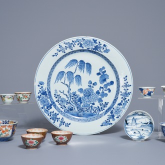 A varied collection of Chinese blue and white, famille rose and verte wares, 18th C.