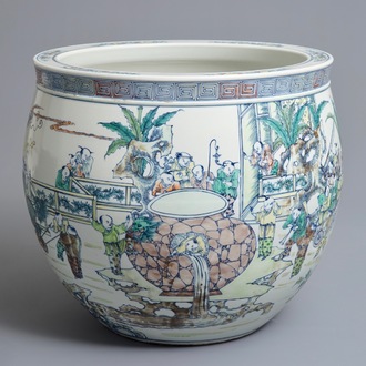 A large Chinese doucai 'hundred boys' fish bowl, 20th C.
