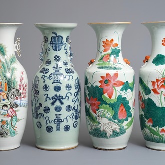 Four Chinese famille rose and blue and white vases, 19/20th C.