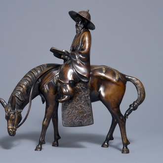 Un groupe en bronze figurant un savant sur cheval, Japon, Meiji, 19ème