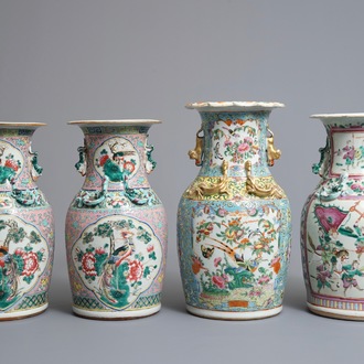 Deux vases et une paire pour le marché Straits ou Peranakan en porcelaine de Chine famille rose, 19ème