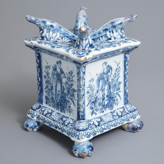 A Dutch Delft blue and white tulip vase base, late 17th C.