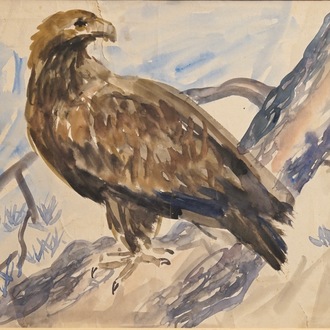 Sadji (Sha Qi, Sha Yinnian) (1914-2005), Een adelaar, aquarel en inkt op papier, gesigneerd b.l.