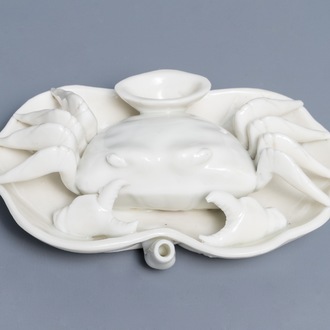 A Chinese Dehua blanc de Chine crab-shaped water dropper, Kangxi