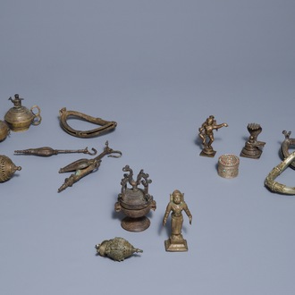 A group of silver and bronze statues and utensils, India, 18/19th C.