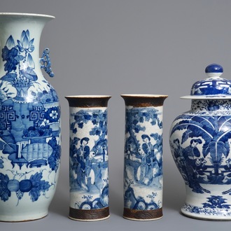 Four Chinese blue and white vases, 19th C.