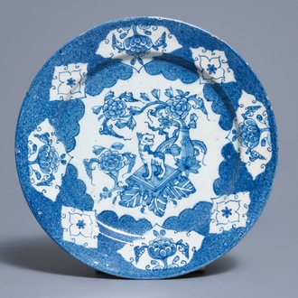 An English Delftware blue and white plate, Bristol or Liverpool, 18th C.