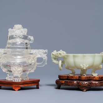 Deux brûle-parfums en jade et cristal de roche, Chine, 20ème