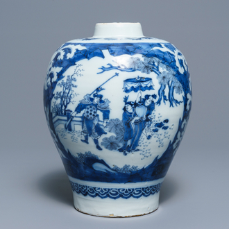 A Dutch Delft blue and white chinoiserie vase, late 17th C.