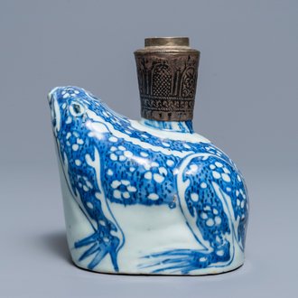 A Chinese blue and white Islamic silver-mounted frog kendi, Wanli