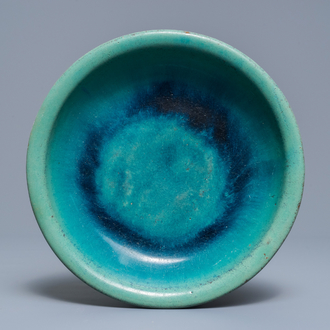 A Chinese Shiwan flambé-glazed turquoise and blue dish, 18/19th C.