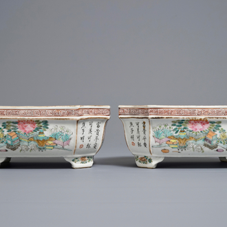 A pair of Chinese qianjiang cai planters, 19/20th C.