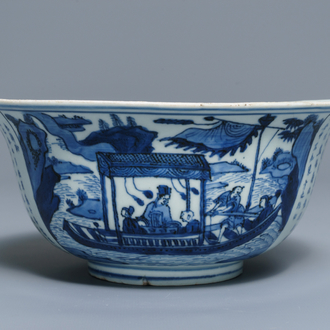 A large Chinese blue and white 'Ode to the red cliffs' bowl, Transitional period