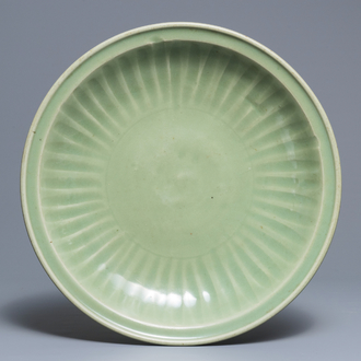 A large Chinese Longquan celadon charger, Ming