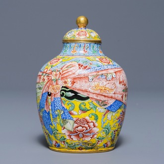 A small Chinese Beijing enamel jar and cover, Qianlong mark and possibly of the period