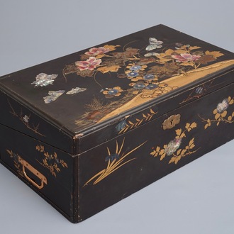 A large Chinese mother-of-pearl inlaid lacquer writing box, 19th C.