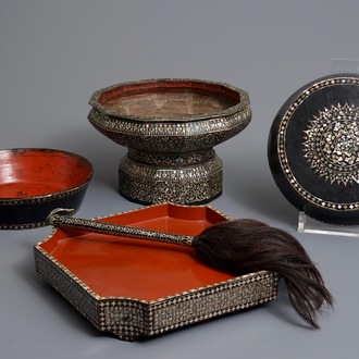 A varied collection of mother-of-pearl and mica-inlaid lacquerware, Southeast Asia, 19/20th C.