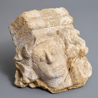 A Romanesque sandstone corner fragment of a pillar, 12/13th C.