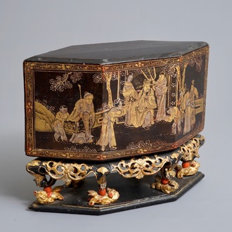 A Chinese Straits or Peranakan market gilded and lacquered wood offering box, 19th C.