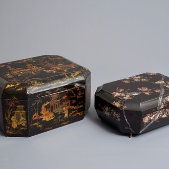 Two Chinese black lacquer covered boxes, 19/20th C.