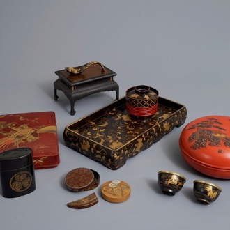 A varied collection of Japanese lacquer wares, Meiji/Showa, 19/20th C.
