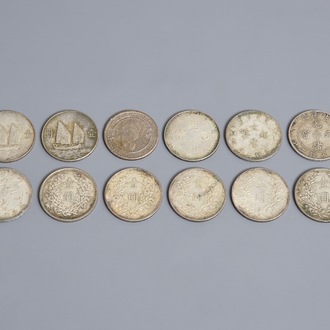 Twelve Chinese silver coins, 20th C.