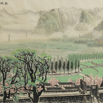 Bai Xueshi (1915-2011) en Hou Dechang (1934): Zicht op de Chinese muur, inkt en kleur op papier, gedat. 1974