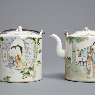 Deux théières couvertes en porcelaine de Chine qianjiang cai, 19/20ème