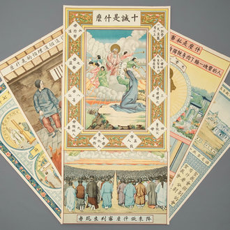 Zes grote litho's van katholieke missionarissen of Jesuïeten in China, 19/20e eeuw