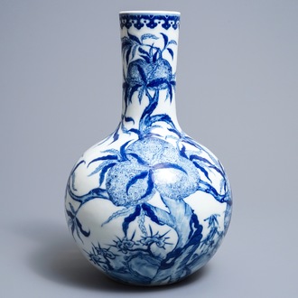 A Chinese blue and white '9 peaches' bottle vase, Yongzheng mark, Republic, 20th C.