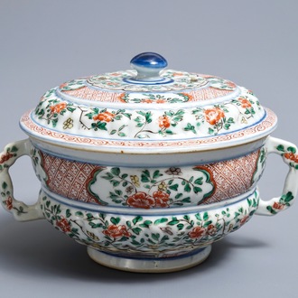 A Chinese famille verte tureen and cover, Kangxi