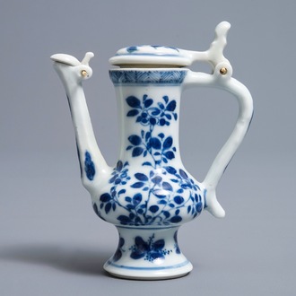 A Chinese blue and white jug and cover after a pewter example, Kangxi