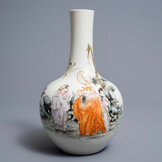 A Chinese famille rose 'Immortals' bottle vase, Qianlong mark, Republic, 20th C.