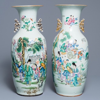 Two Chinese famille rose two-sided design vases, 19/20th C.