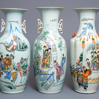 Trois vases en porcelaine de Chine famille rose, 19/20ème