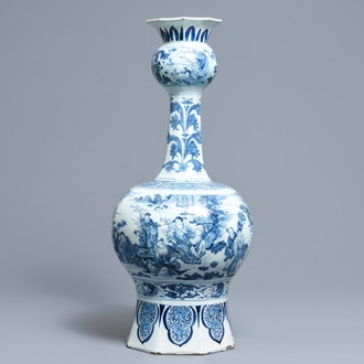 A large Dutch Delft blue and white chinoiserie vase, late 17th C.