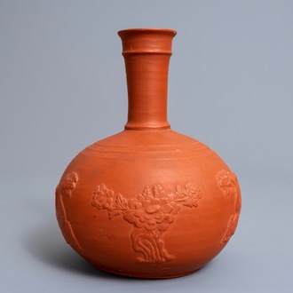 A yixing style red earthenware bottle vase, poss. Dutch Delftware, 18th C.