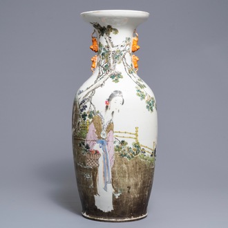 A Chinese qianjiang cai vase with the immortal Lan Caihe, 19th C.