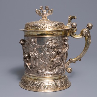 A parcel-gilt silver stein with biblical design, Nathaniel Pressding II, Danzig, Poland, 17th C.