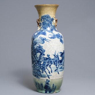 A Chinese Nanking crackle-glazed 'deer and crane' vase, 19th C.