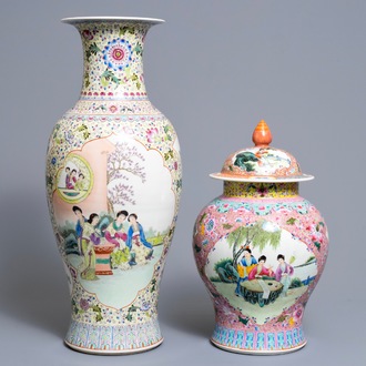 Two Chinese famille rose vases, Qianlong mark, Republic, 20th C.