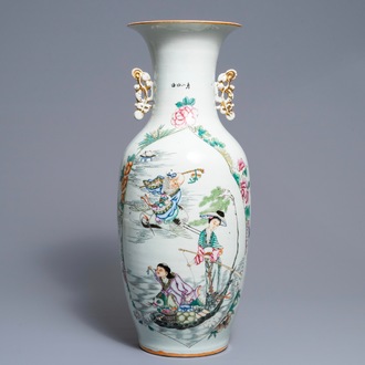 A Chinese famille rose 'Liu Hai' vase, 19/20th C.