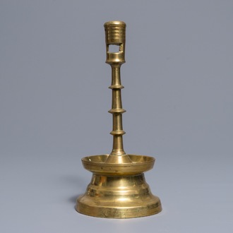 A gothic bronze candlestick, Low Countries, 15/16th C.