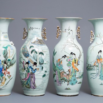 Quatre vases en porcelaine de Chine famille rose, 19/20ème