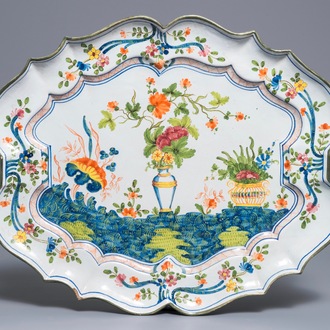 A large polychrome oval Italian faience platter, Ferniani workshop, Faenza, late 18th C.