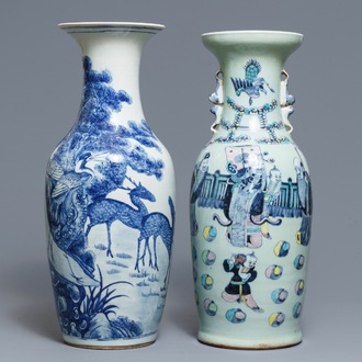 Two Chinese famille rose and blue and white vases, 19th C.