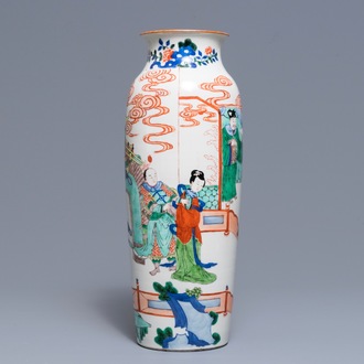 A Chinese wucai rouleau vase, 19th C.