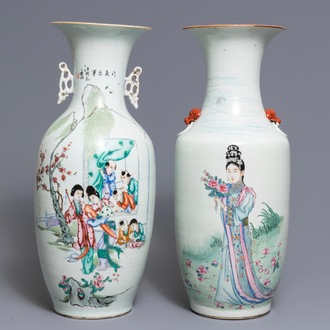 Deux vases en porcelaine de Chine famille rose, 19/20ème